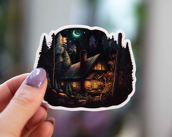 Cozy Cabin in the Woods Sticker - 3x2.5 Inch // Waterproof & Durable Vinyl Sticker // Useable as Laptop, Bumper Sticker and more!