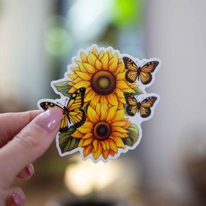 Sunflower Butterfly Sticker - 3x3 Inch // Waterproof & Durable Vinyl Sticker // Useable as Laptop, Bumper Sticker and more!