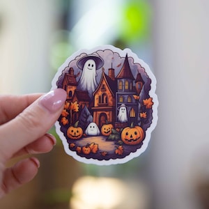 Spooky Halloween Ghost Town Sticker - 3x3 Inch // Waterproof & Durable Vinyl Sticker // Useable as Laptop, Bumper Sticker and more!