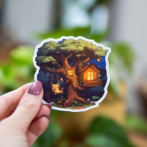 Gemütlicher Baumhaus-Aufkleber - 3 x 3 Zoll - Wasserfester Vinyl-Aufkleber