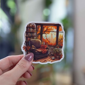Adesivo per angolo lettura autunnale - 3x3 pollici // Adesivo in vinile impermeabile e resistente // Utilizzabile come adesivo per laptop, paraurti e altro ancora!