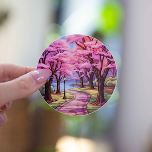 Serene Cherry Blossom Pathway Sticker - 3x3 Inch // Waterproof & Durable Vinyl Sticker // Useable as Laptop, Bumper Sticker and more!