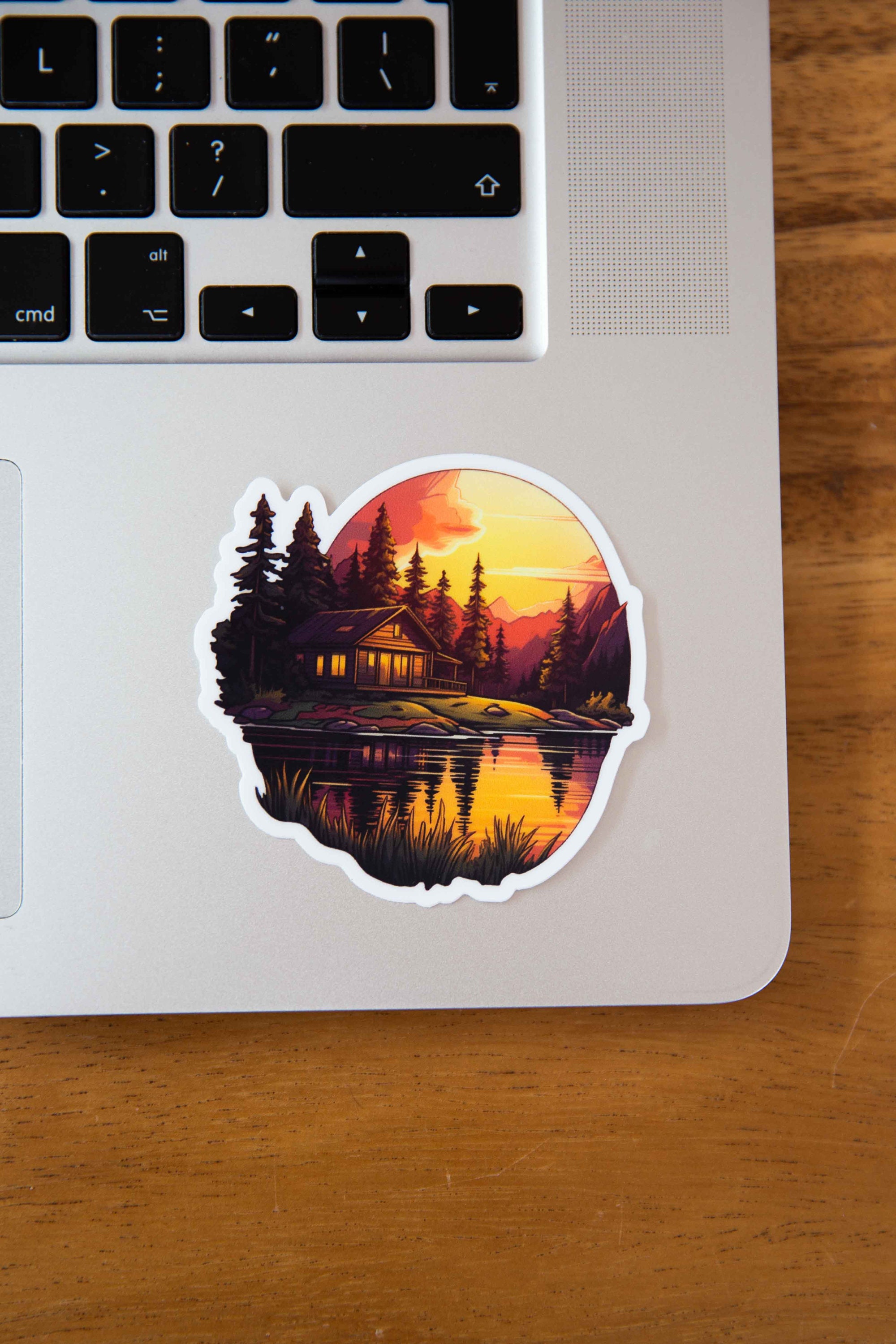 Peaceful Lakeside Cabin Scenery Sticker - 3x3 Inch - Waterproof Vinyl ...