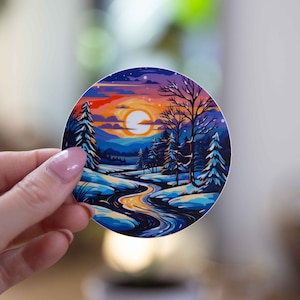 Winter Landscape Sticker - 3x3 Inch // Waterproof & Durable Vinyl Sticker // Useable as Laptop, Bumper Sticker and more!