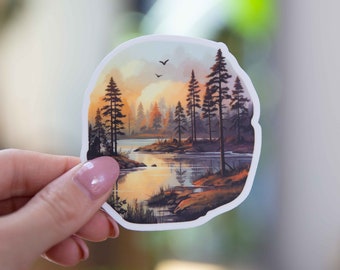 Misty Morning Lake Sticker - 3x3 Inch // Waterproof & Durable Vinyl Sticker // Useable as Laptop, Bumper Sticker and more!