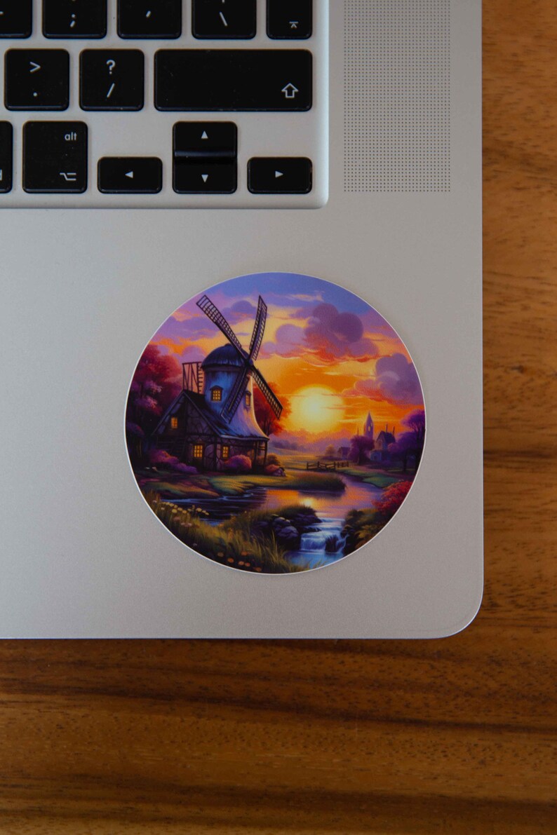 Windmill in the Countryside Sticker - 3x3 Inch - Waterproof Vinyl Decal ...