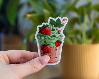 Matcha Strawberry Latte Sticker - 2x3 Inch // Waterproof & Durable Vinyl Sticker // Useable as Laptop, Bumper Sticker and more!