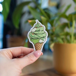 Leckerer Matcha Icecream Sticker - 2x3 Zoll // Wasserdichter und langlebiger Vinyl-Aufkleber // Verwendbar als Laptop, Autoaufkleber und mehr!