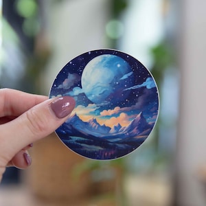 Full Moon Scenery Sticker - 3x3 Inch  - Waterproof Vinyl Decal