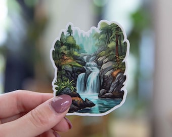 Cascading Waterfall Sticker - 3x3 Inch  - Waterproof Vinyl Decal