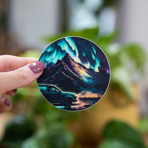Chasing Aurora Borealis Scenery Sticker - 3x3 Inch // Waterproof & Durable Vinyl Sticker // Useable as Laptop, Bumper Sticker and more!