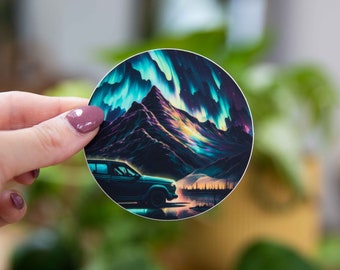 Chasing Aurora Borealis Scenery Sticker - 3x3 Inch // Waterproof & Durable Vinyl Sticker // Useable as Laptop, Bumper Sticker and more!