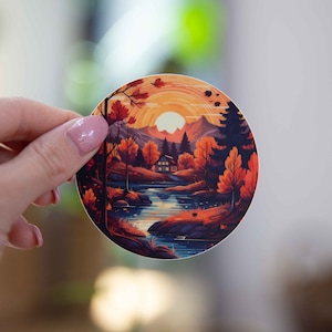 Autumn Scenery Sticker - 3x3 Inch // Waterproof & Durable Vinyl Sticker // Useable as Laptop, Bumper Sticker and more!