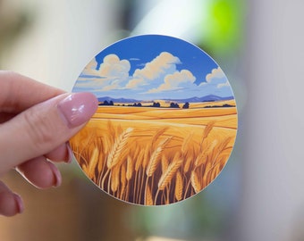 Golden Wheat Field Sticker - 3x3 Inch // Waterproof & Durable Vinyl Sticker // Useable as Laptop, Bumper Sticker and more!