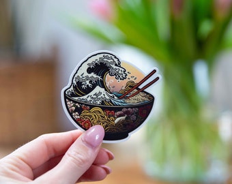 Sticker Japanese Wave Bowl of Noodles - 3x3 Inch - Waterproof Vinyl Decal