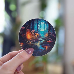 Magical Mushroom Forest Sticker - 3x3 Inch  - Waterproof Vinyl Decal
