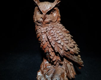 Chinese antique natural boxwood hand-carved owl statue decoration