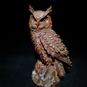 Chinese antique natural boxwood hand-carved owl statue decoration
