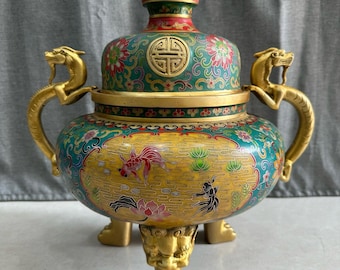 アンティーク七宝香炉 龍柄蓮華＆カササギペア - Etsy 日本