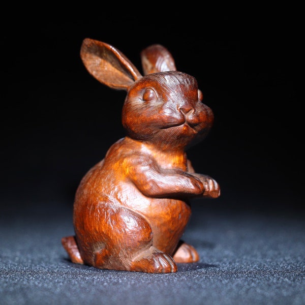 Chinese ancient boxwood hand-carved rabbit ornaments