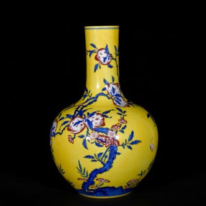 Chinese antique pure hand-painted exquisite rare blue and white underglaze red nine peach pattern celestial globe vase ornaments