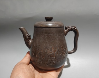 Exquisite Chinese antique handmade clay painted Eight Horses teapot purple clay teapot ornament