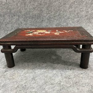 Chinese antique pure hand-carved exquisite rare sandalwood inlaid shell flower and bird tea table kang table ornaments