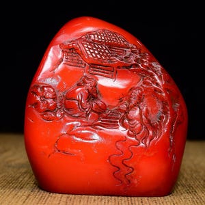 中国のアンティークの純粋な手彫りの絶妙な珍しい鶏の血石松の老人の