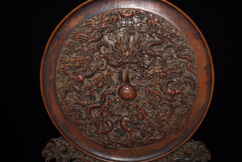 China/'s ancient pure manual carving process natural boxwood screen statue exquisite rare