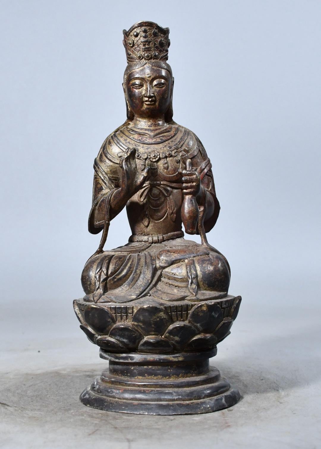 観音像、中国蓮華千手観音仏像、アンティーク白銅器アンティーク仏像