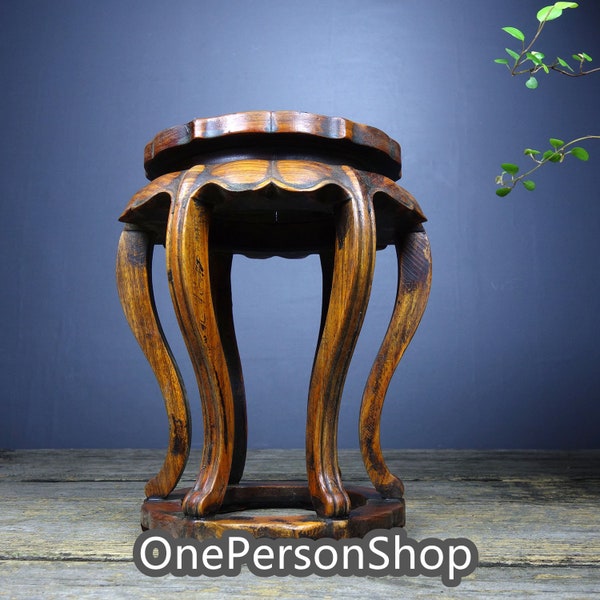 China Antique Collection Hand Carved Beautiful Rosewood Lace Round Flower Stand Flower Table Ornament