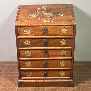 Chinese antique pure hand-carved exquisite rare rosewood inlaid shell flower and bird pattern chest of drawers storage box ornaments