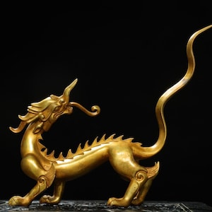Chinese antique pure hand-made exquisite rare pure copper zodiac dragon statue ornaments