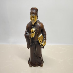 Chinese antique handcrafted exquisite rare pure copper Li Shizhen statue ornaments