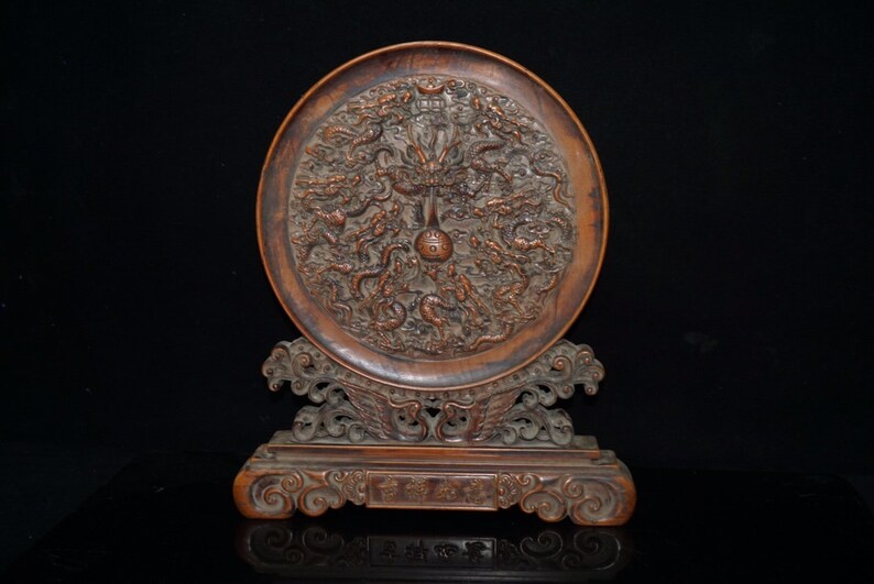 China/'s ancient pure manual carving process natural boxwood screen statue exquisite rare