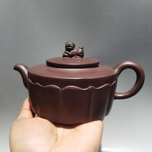 Chinese antique pure hand-painted clay exquisite rare petal teapot teapot purple clay teapot tea set ornaments