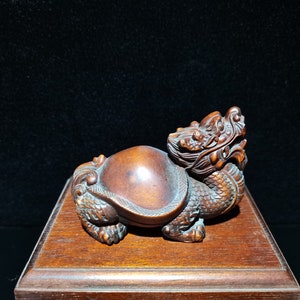 Chinese antique collection hand-carved boxwood wood carving dragon tortoise statue decoration