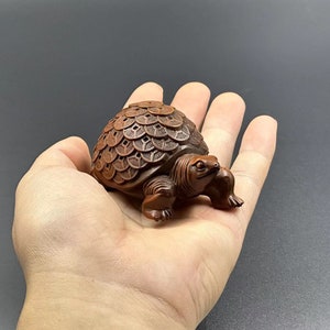 Exquisite Rare Money Turtle Statue Ornament Hand Carved from Chinese Boxwood