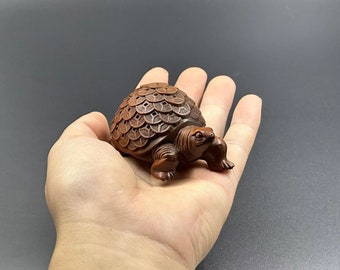Exquisite Rare Money Turtle Statue Ornament Hand Carved from Chinese Boxwood