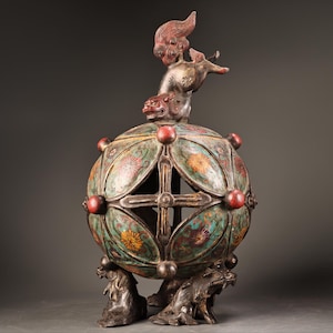 Chinese antique pure hand-made exquisite rare pure copper cloisonné enamel colored lion colored hydrangea incense burner ornaments