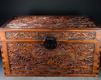 Chinese antique hand-carved large exquisite and rare rosewood dragon pattern box storage box jewelry box ornaments