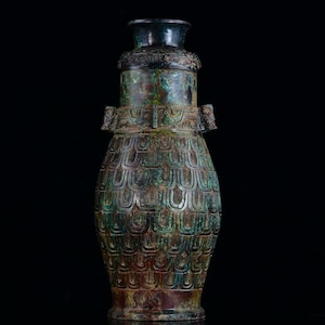Chinese antique pure handmade exquisite rare bronze inscribed round bottle statue ornaments