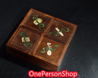 Chinese antique hand-carved rosewood inlaid shell piano, chess, calligraphy and painting box ornaments