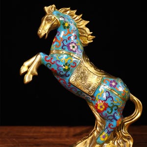 Chinese antique pure hand-made exquisite rare pure copper gilt cloisonne immediate fortune zodiac horse statue ornaments