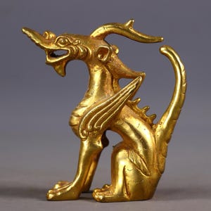 Chinese antique handmade exquisite rare pure copper gilded dragon statue ornaments