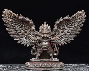 Utsökt handgjord antik bronsstaty av den stora Peng fågelbuddha Moderbuddha från Kina