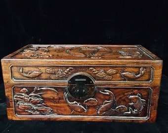 Chinese antique hand-carved large African rosewood with more than a hundred treasure chest ornaments