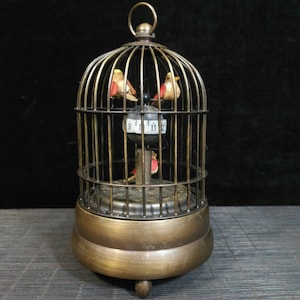 Exquisite rare copper mechanical vintage winding clock "Birdcage Clock" ornament made by Chinese antiques