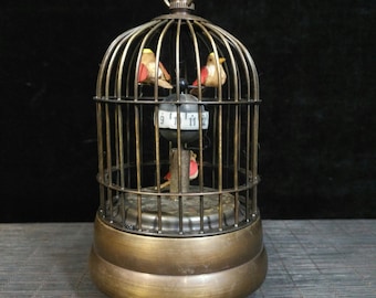 Exquisite rare copper mechanical vintage winding clock "Birdcage Clock" ornament made by Chinese antiques