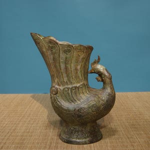 Chinese antique pure handmade exquisite rare bronze inscribed phoenix cup statue ornaments